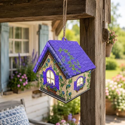 FRANDEK DIY Wooden House Diamond Art Painting Kit for Adults (Lavender) - Image 3
