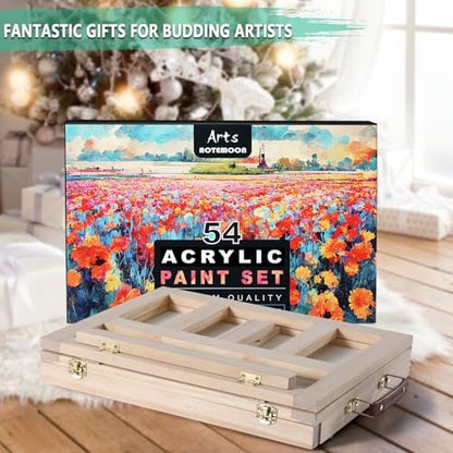 54 Pieces Complete Acrylic Paint Set with Portable Wooden Tabletop Easel - Image 4