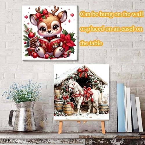 VIGEGU 4 Pack Christmas Paint by Numbers Kit for Adults with Framed,Cow Horse Deer Cardinal Lantern House Paint by Number DIY Adult Paint by Number Kits for Wall Decor 10x10in - Image 2