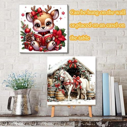 VIGEGU 4 Pack Christmas Paint by Numbers Kit for Adults with Framed,Cow Horse Deer Cardinal Lantern House Paint by Number DIY Adult Paint by Number Kits for Wall Decor 10x10in - Image 2