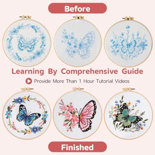 Meyocky Butterfly Flower Embroidery Kit for Beginners with Stitch Videos - Image 4