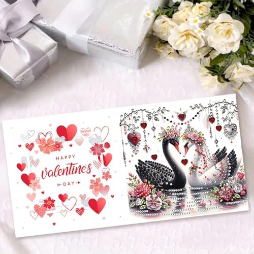 DIY Diamond Greeting Cards Set, 5D DIY Diamond Art Painting Festival Style Greeting Card, DIY Christmas Card Making Kits for Family Friends Handmade Gift-#16-6PC Swan Couple - Image 3