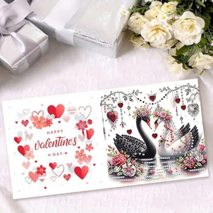 DIY Diamond Greeting Cards Set, 5D DIY Diamond Art Painting Festival Style Greeting Card, DIY Christmas Card Making Kits for Family Friends Handmade Gift-#16-6PC Swan Couple - Image 3