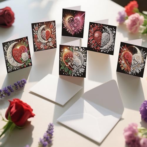 6Pcs Diamond Art Painting Cards Kit Heart Moon Rose Greeting Card - Image 5