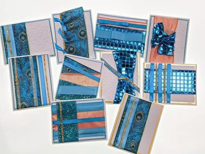 DIY Greeting Card Kit - Ribbon Cards - Handmade DIY Card Kits - Craft Kits for Kids & Adults - Card Making Kit, Thank You & Birthday Cards - Card Maker Kit for 10 Project Card (Peacock Blue) by Spoolen