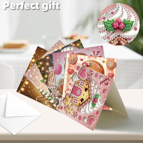 FRANDEK 6pcs Pink Gingerbread Men Diamond Art Painting Greeting Cards, Handmade DIY Gem Art Kit with Rhinestones, Diamond Dots Postcards for Birthdays, Holiday Thoughtful Gift for Adults - Image 7