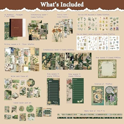Diuhofart Vintage Scrapbooking Supplies Kit, 185pcs Junk Journal Kit with Scrapbook Paper Sticker Aesthetic Notebook Scrapbook Kit, Art Craft DIY Gift for Adult Women - Image 2