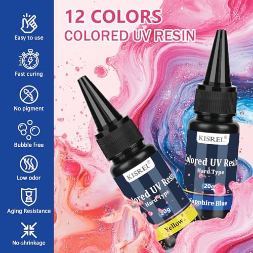KISREL Transparent Colored UV Resin, 12 Colors 240g Hard Type UV Resin Kit - Image 2