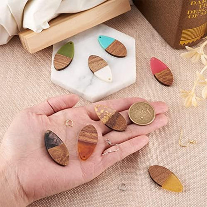 Cheriswelry Resin Wood Drop Earring Making Kit 16Pcs 38mm Teardrop Resin Walnut Wood Pendants with 60Pcs Earring Hooks 60Pcs 7x0.8mm Jump Rings for Women DIY Dangle Earring - Image 5