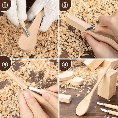 12Pcs Basswood Carving Blocks for Spoon Carving - Premium Unfinished Wood Blanks for Whittling Kit, Soft Wood for Carving, Hobby Craft Supplies for Beginners, Kids & Adults (Spoon Blank Set) - Image 6