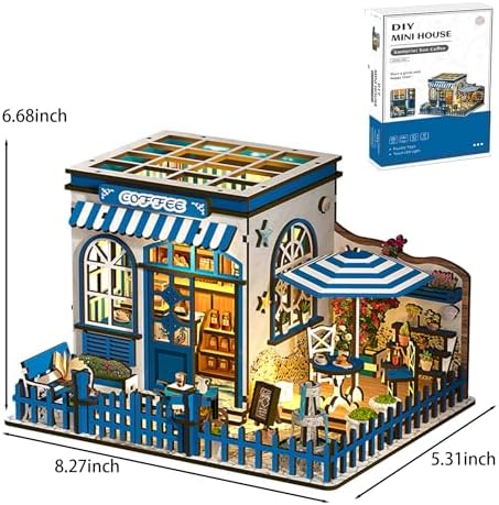 DIY Miniature House Kit - 3D Wooden Puzzle Dollhouse Kit with LED Lights, Coffee Shop Book Nook Bookshelf Insert Decor, Mini House Building Kit for Adults & Teens, Creative Craft Gift - Image 5