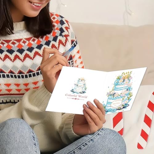 DIY Diamond Greeting Cards Set, 5D DIY Diamond Art Painting Festival Style Greeting Card, DIY Christmas Card Making Kits for Family Friends Handmade Gift-#09-6PC Cake - Image 5