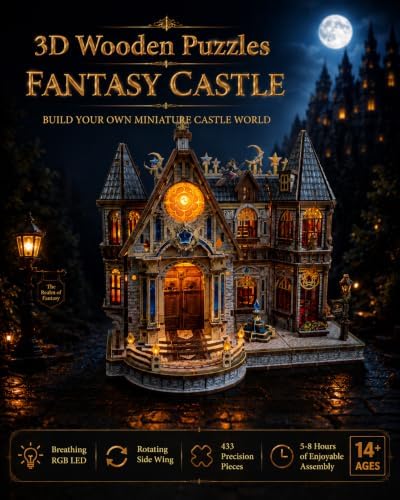 3D Wooden Puzzle for Adults, DIY Fantasy Castle Miniature House Kit, LED - Image 6