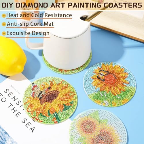 UPINS 8Pcs Sunflower Diamond Art Painting Coasters for Drinks - Image 6