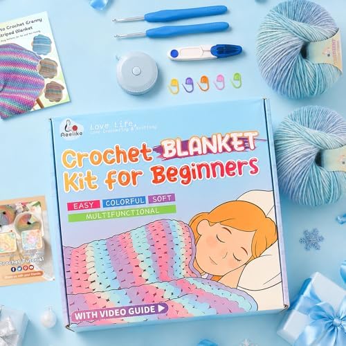 Aeelike Crochet Blanket Kit for Beginners, Easy Blanket Crochet Kits, Blue - Image 7