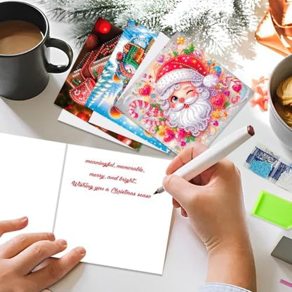 12 Pcs Diamond Art Greeting Cards with Envelopes Merry Christmas Snowman Xmas Theme Diamond Painting Greeting Cards DIY Diamond Art Crafts for Adults Teens (Colorful-2) - Image 3