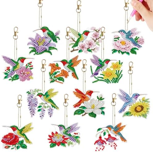 LAKEQUILL Hummingbird Garden 12 Pcs 5D Diamond Painting Keychain Kit by Unknown