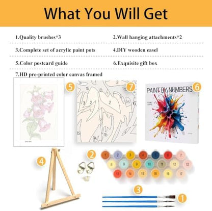 Mowana Pink Lily of the Valley Paint by Numbers Kit for Adults Beginners, Adult Painting Kit by Numbers with Frame and Easle, Stretched Canvas Flower Paint by Number Kit, 8x12inch - Image 3