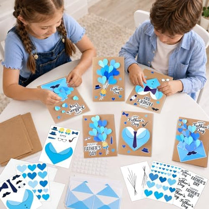 Yomjress 24 Sets Father's Day DIY Card Making Kit 3D Heart Tie Trophy Greeting Cards with Envelope Stickers Fathers Day DIY Card Crafts for Gifts Exchange Best Dad Daddy Papa Party Favors - Image 5