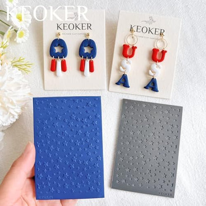 KEOKER Polymer Clay Texture Sheets, Stars Clay Texture Mat, Polymer Clay Earrings Tools on Independence Day or 4th of July, Like Polymer Clay Rollers, Great Work with Polymer Clay Cutters (Stars) - Image 3