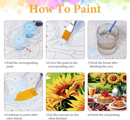 Paint by Numbers Kit for Adults, Sunflower & Pancake Breakfast, 16x20 Inch - Image 4