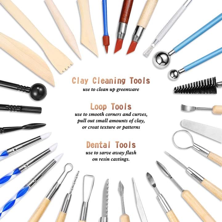 LAMPTOP 61Pcs Pottery Ceramic Tools & Polymer Clay Sculpting Tools Set for Pottery Modeling Clay Tools and Carving, Air Dry Clay Tools - Image 3
