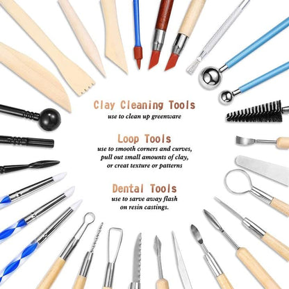 LAMPTOP 61Pcs Pottery Ceramic Tools & Polymer Clay Sculpting Tools Set for Pottery Modeling Clay Tools and Carving, Air Dry Clay Tools - Image 3