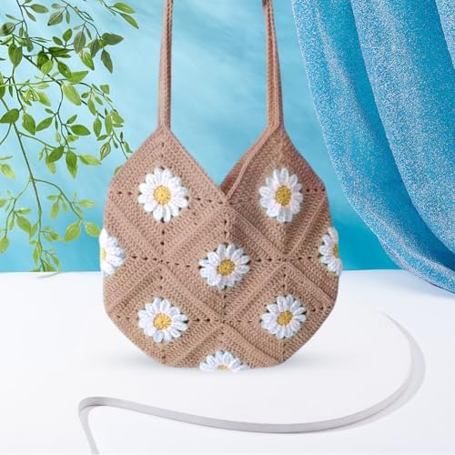 ORIGACH DIY Daisy Crochet Bag Kit for Beginners Adults, Crochet Granny Square Bag Kit with Instruction Video Tutorials, Khaki - Image 5