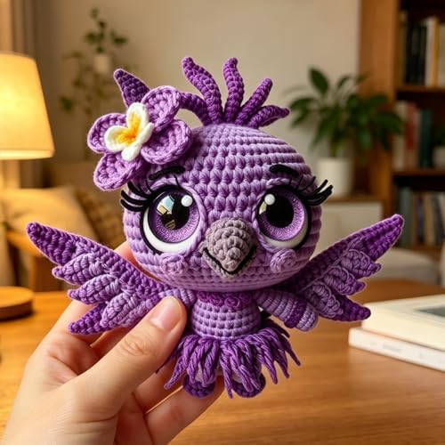 FRANDEK DIY Purple Bird Crochet Kit for Adults, Cute Plush Animal Set - Image 3