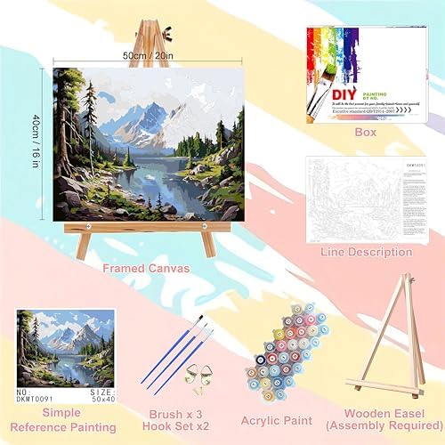 Landscape Paint by Numbers for Adults with Framed Canvas - Wooden Easel - Image 2