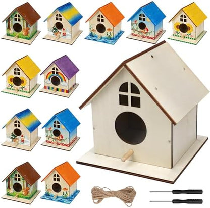 12 Pack Wooden DIY Birdhouse Kit for Kids Adults, Thickened Double-Layer Wood with Screwdrivers, Nails, Ropes, Easy Build & Paint Arts and Crafts Set for Backyard Garden Bird Watching by Entallor