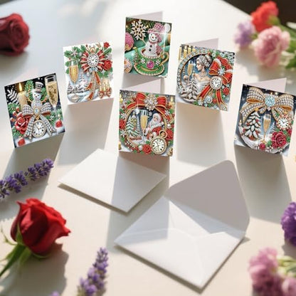 jinglinhh 6pcs Christmas Champagne Snowman Rose Diamond Art Painting Greeting Cards with Envelopes, DIY Card Making Kits for Adults, Diamond Art Postcards Christmas Cards Craft Gifts - Image 7