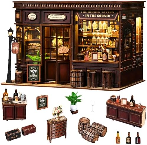 Book Nook Kit DIY Tavern 3D Puzzle Wooden Dollhouse with LED Lights by Lycidae