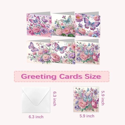 6 Packs Diamond Art Cards Kit, Diamond Painting Greeting Cards with Envelopes, DIY Card Making Kits for Adults, Gifts for Families, Friends, Partners (Butterfly) - Image 2