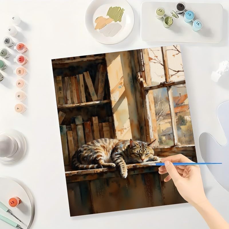 TAOPAOLAB Cozy Home Paint by Numbers Kit for Adults - DIY Sleeping Cute Tabby Cat Painting on Canvas 16x20 Inches, Acrylic Paint Set, Suitable for Beginners, Art for Home Decoration or Gifts - Image 3