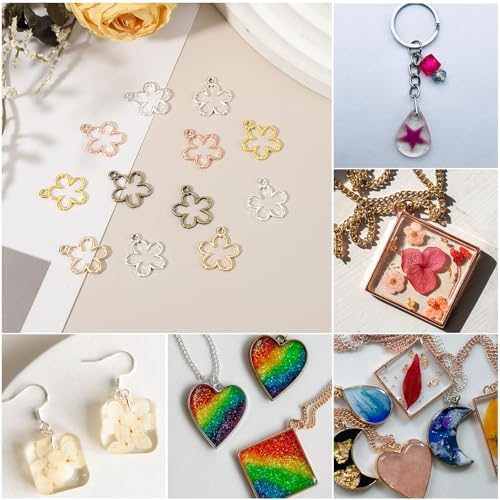 uxcell 30Pcs Alloy Open Bezel Pendants, Flower Open Back Hollow Frame Pendant Geometric for Resin Jewelry Making Earrings Necklace Bracelet DIY, Gold - Image 5