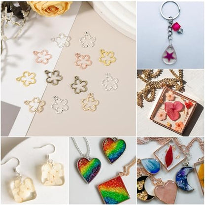 uxcell 30Pcs Alloy Open Bezel Pendants, Flower Open Back Hollow Frame Pendant Geometric for Resin Jewelry Making Earrings Necklace Bracelet DIY, Gold - Image 5
