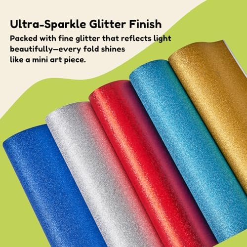 JoyCat Classic Glitter Origami Paper, 50 Sheets, 5 Colors, 6x6 Inch - Image 4