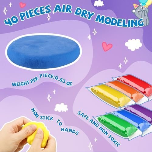 VioraWhite 40 Pcs 21 oz Air Dry Clay Bulk Modeling Clay,Multicolor - Image 2