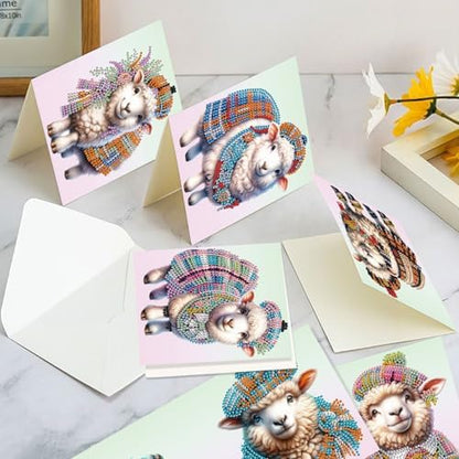 Tontut 6pcs Diamond Art Painting Kit Greeting Card, Hat Goat 5D DIY Diamond Handmade Holiday Greeting Card with Envelope, Holiday Gift Congratulation - Image 7