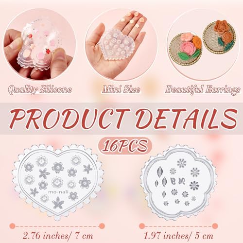 Zeyune 16 Pcs Summer Small Flower Polymer Clay Molds, Mini 3D Silicone Resin Casting Molds for Earring Making Jewelry DIY, Includes Alphabet, Flower, Heart and Bow Shapes(Daisy & Leaf) - Image 4
