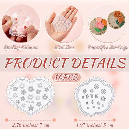 Zeyune 16 Pcs Summer Small Flower Polymer Clay Molds, Mini 3D Silicone Resin Casting Molds for Earring Making Jewelry DIY, Includes Alphabet, Flower, Heart and Bow Shapes(Daisy & Leaf) - Image 4