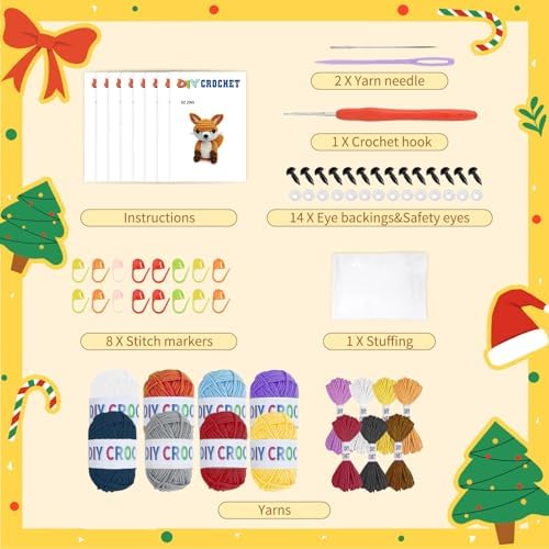 Ploomi 8Pcs Crochet Kit for Beginners, DIY Craft for Adults, Great Gift for Crochet Lovers, Crocheting Animal Kits with Step by Step Videos,Yarn,Crochet Hook,Birthday Holiday Gift - Image 2