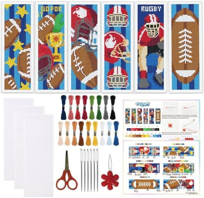 ORIGACH 6 Rugby Set Cross Stitch Bookmark Kit for Beginner by ORIGACH
