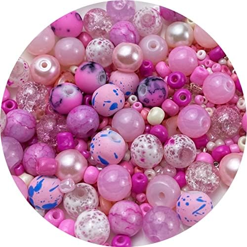 Assorted Glass Resin Beads Multi Size Colors Smooth Cracked Gravel Millet Spacer Beads for Bracelets Necklace Earring DIY Jewelry Making Craft(Pink Series) by ChooseBeadsChooseHonkoolly