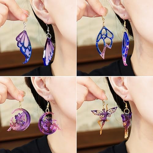 104Pcs Geometric Resin Earring Molds Kit, Wing Angel Shaped Earrings Silicone Mold for Epoxy Resin Dangle Drop Jewelry Molds Making Kit with 100 Earring Hook for Earrings Necklace Pendants (Wing) - Image 6