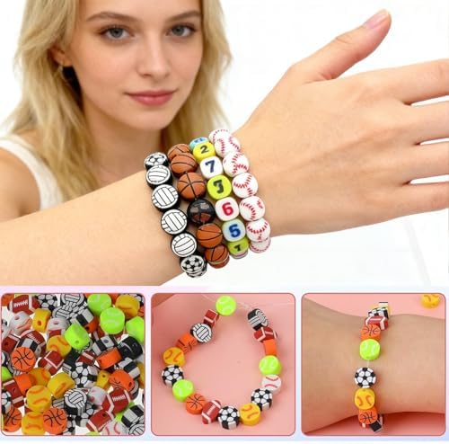 1000PCS Polymer Clay Beads for Bracelet Making, 24 Style Sports Charms incl. Baseball Basketball Soccer Football Rugby Volleyball, DIY Jewelry Making Supplies Kit - Image 6