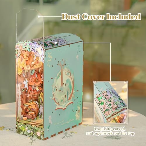 Tonecheer DIY Book Nook Kit, Dorothy's Journey 3D Puzzle Wooden Fairy Tales Miniature House Kit for Adults, Booknook Set Dollhouse Bookshelf Decor Bookend with Dust Cover and LEDs Ideal Gifts - Image 5