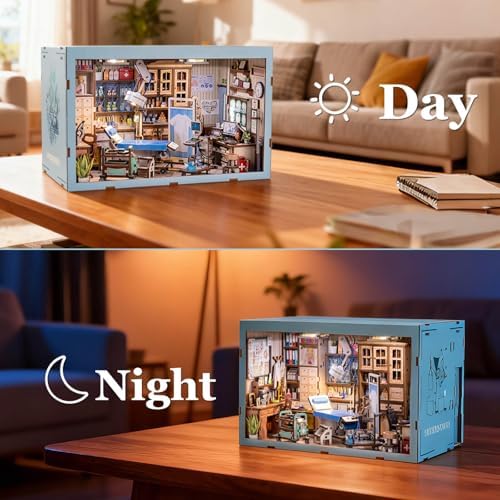 fifijoy Book Nook Kit - DIY Miniature House Doctors Clinic Dollhouse Kit for Adults, Book Nook Tiny House Bookshelf Decor Creative 3D Wooden Puzzle, Gifts for Family, Friends (Doctor's Office) - Image 6