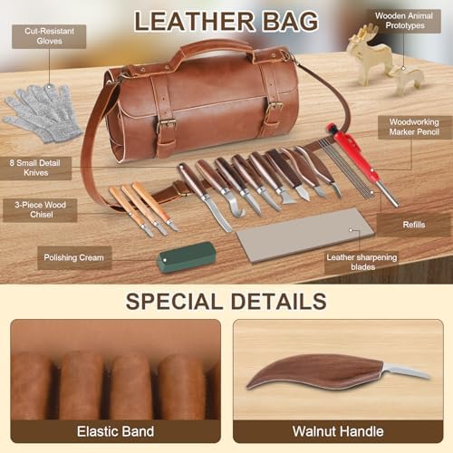 Wood Carving Tools Whittling Kit For Woodworking Hobby Wooden Carving Knife Sets For Beginners with Leather Storage Bag DIY Art Craft Gift - Image 5